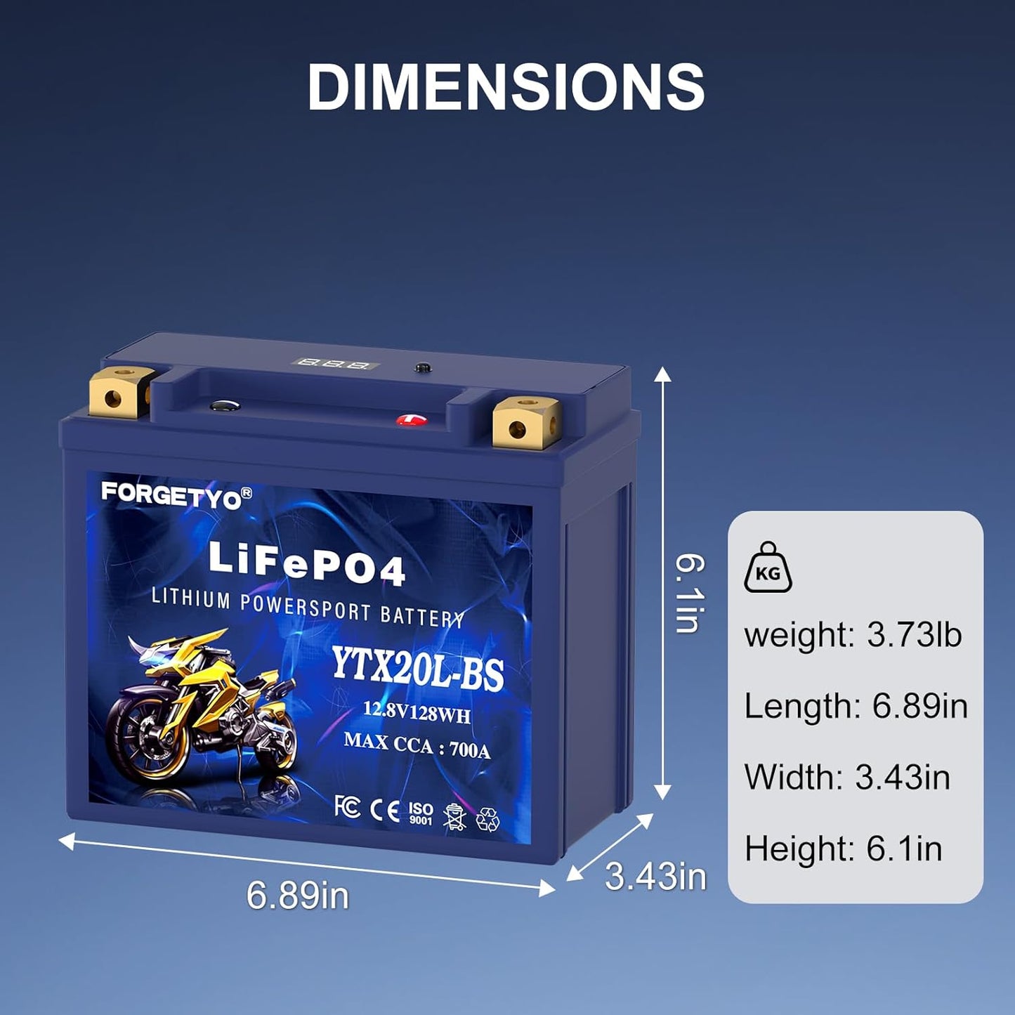 Lithium YTX20L-BS, 700A LiFePO4 Motorcycle Battery, 12V 10AH ATV, UTV, Jet Ski, 4 Wheeler, Snowmobile, Personal Watercraft, Seadoo, Polaris, Tractor,Generator and Riding Lawn Mower Battery