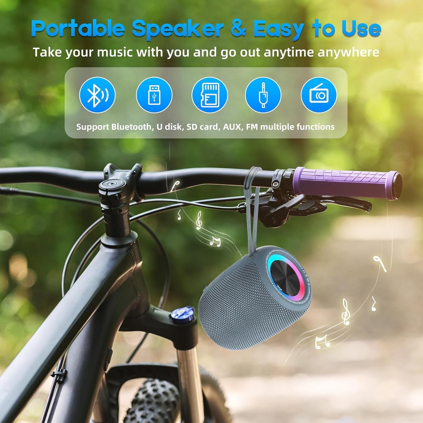 Portable Bluetooth Speaker, BT5.3 Wireless Speaker 20W Bass Diaphragms with Multi LED Light Dynamic Modes, IPX6 Waterproof 16H Playtime supports FM Mode, TF, USB for Home, Cycling, Outdoor, Beach