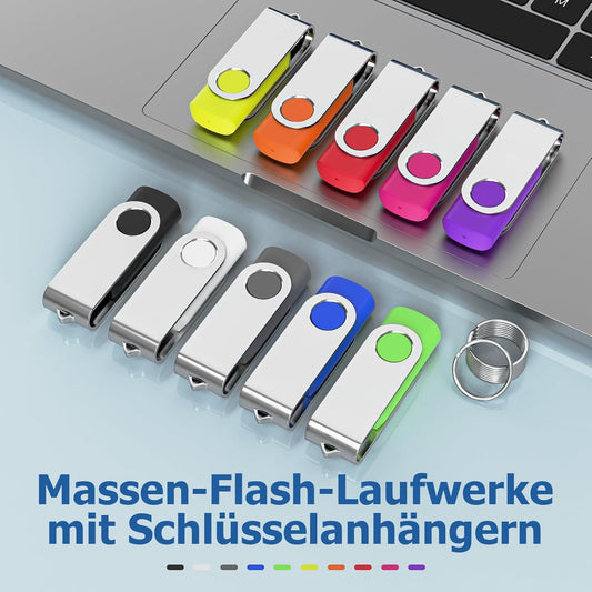 Flash Drives 16GB 10 Pack, Wooolken USB 2.0 Thumb Drives with Keychains Memory Stick USB Drive Pendrive for PC Laptop Computer (Mixcolors)