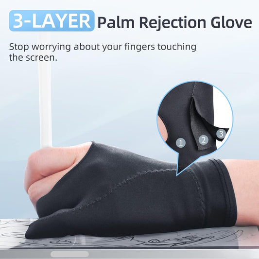 2-Pack Drawing Glove Palm Rejection for iPad Surface All Capacitive Touch Screen Artist Right/Left Hand Graphic Tablet, Graphics Monitor Digital Drawing Sketching, Inking, Coloring Two Finger Gloves