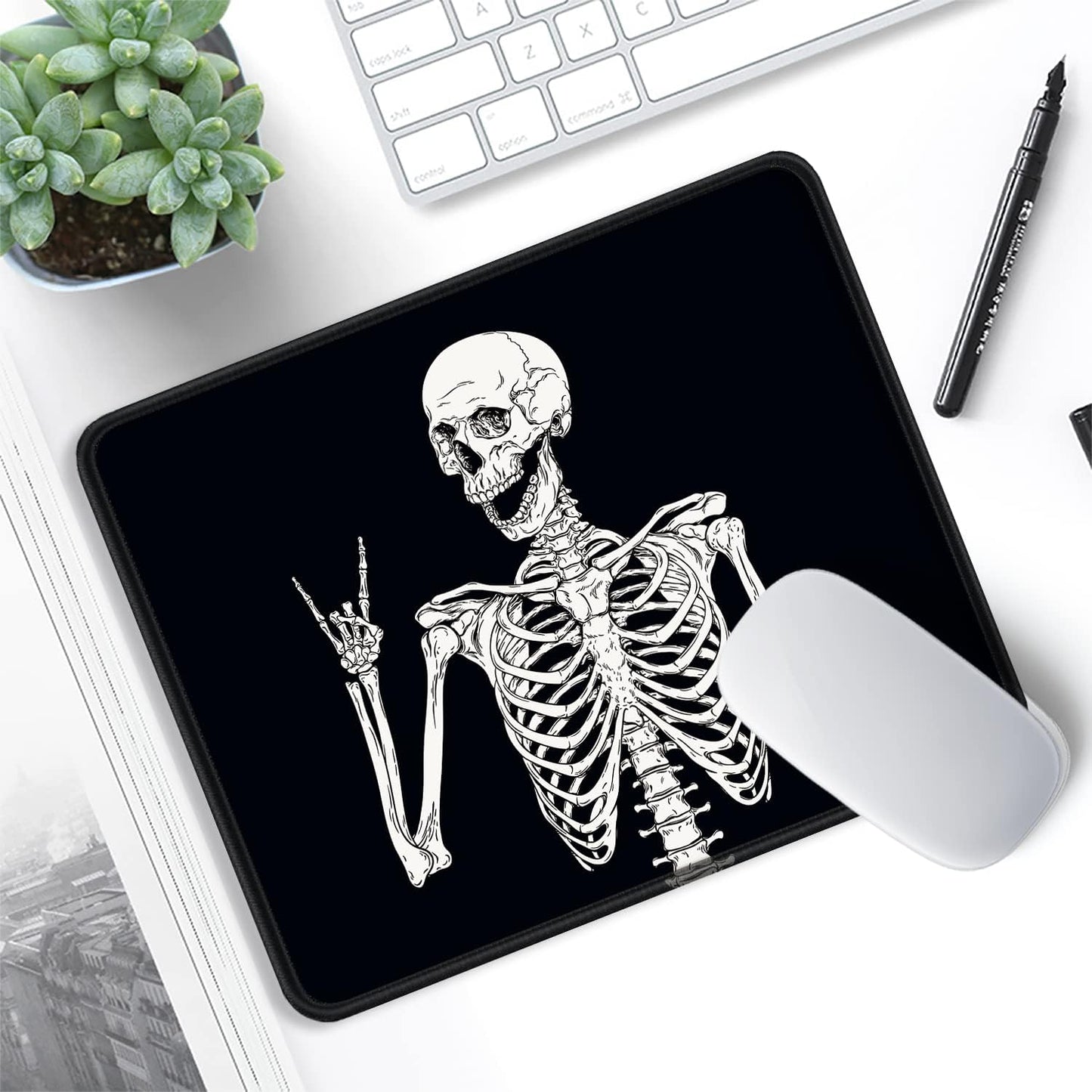 ITNRSIIET Mouse Pad with Stitched Edge Premium Textured Smooth Precise Operation Waterproof Washable Non-Slip Rubber Base Desktop Protection Mat, 10.2×8.3×0.12 inches, Human Skeleton