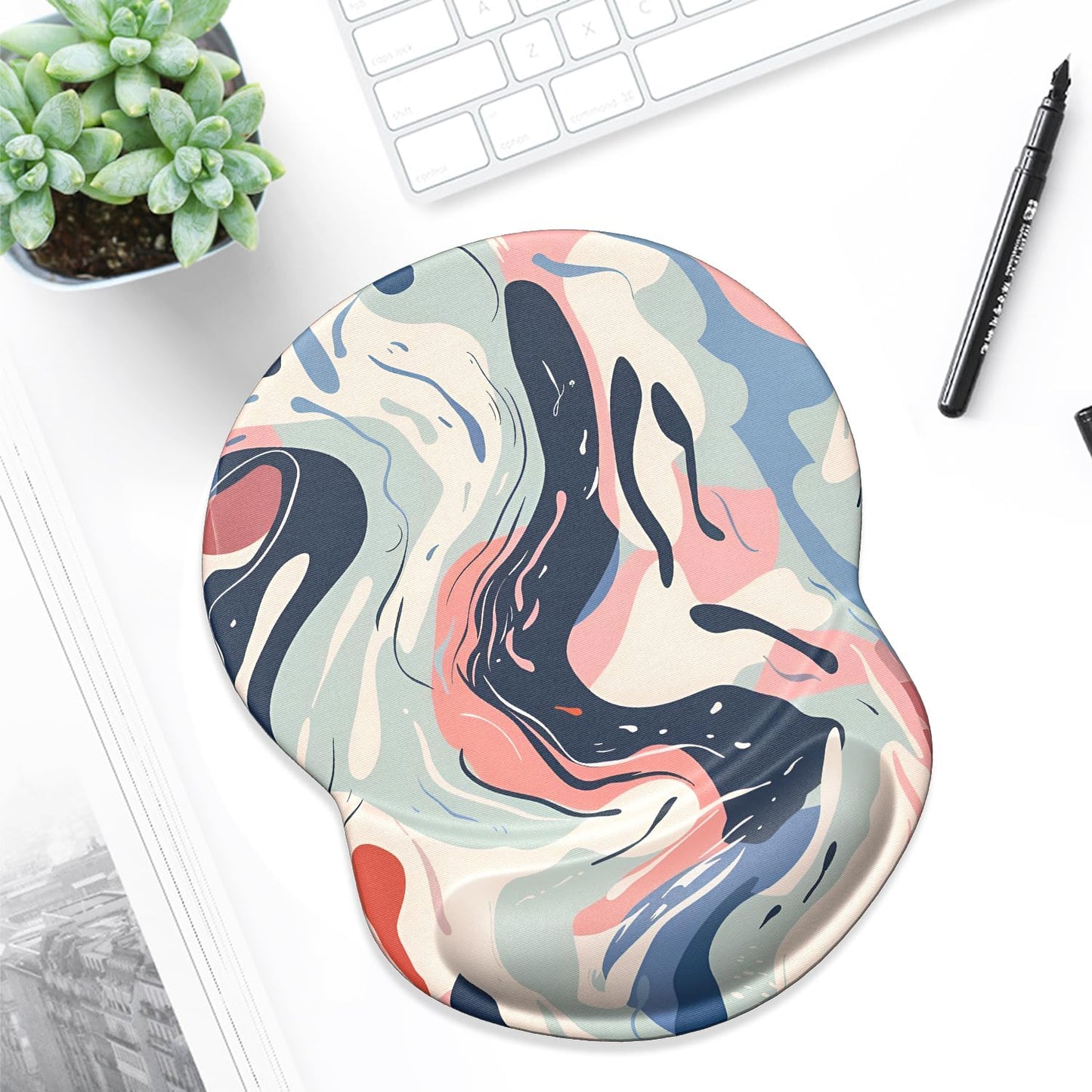 ITNRSIIET Ergonomic Mouse Pad with Gel Wrist Support Small Wrist Rest Smooth Surface Non-Slip PU Base Comfortable Office Supplies Pain Relief, 8.7 x 7.2 inches, Art Style Pattern