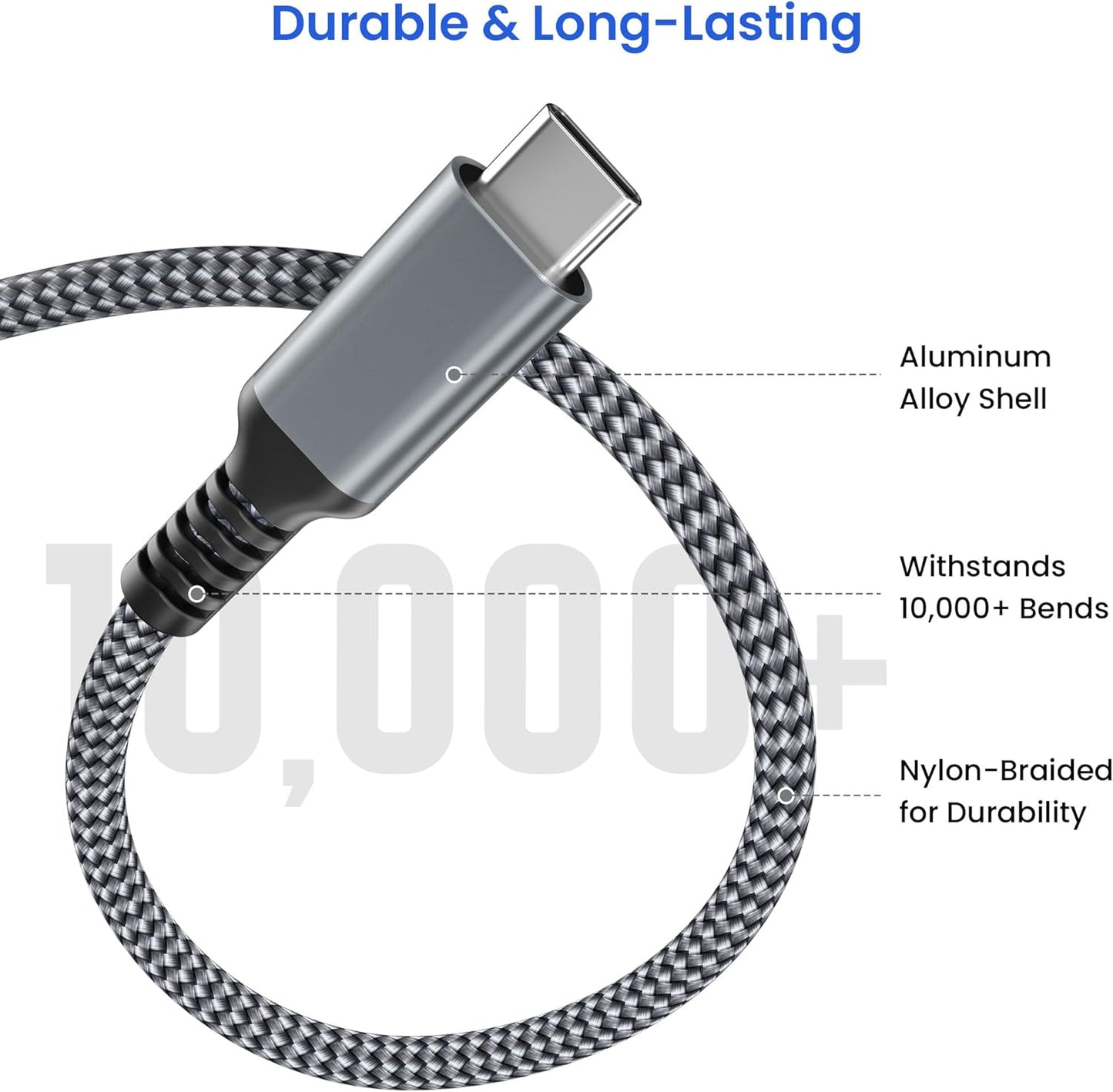 Elebase USB Type C to C 100W Cable 10FT with USB Adapter,Fast Charging PD Charger Cord for iPhone 16 15 Pro Max Plus,Samsung Galaxy S23 S25 S24,Car Play,MacBook Mac,iPad 10,Z Flip Fold 5,Ultra,A53 A54