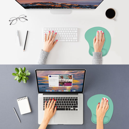 ITNRSIIET Ergonomic Mouse Pad, Cushioned Gel Wrist Rest, Non-Slip Base, Smooth Surface, Compatible with All Mice for Office & Gaming, Desk Accessory, 9.5 x 8.2 inch, Mint Green