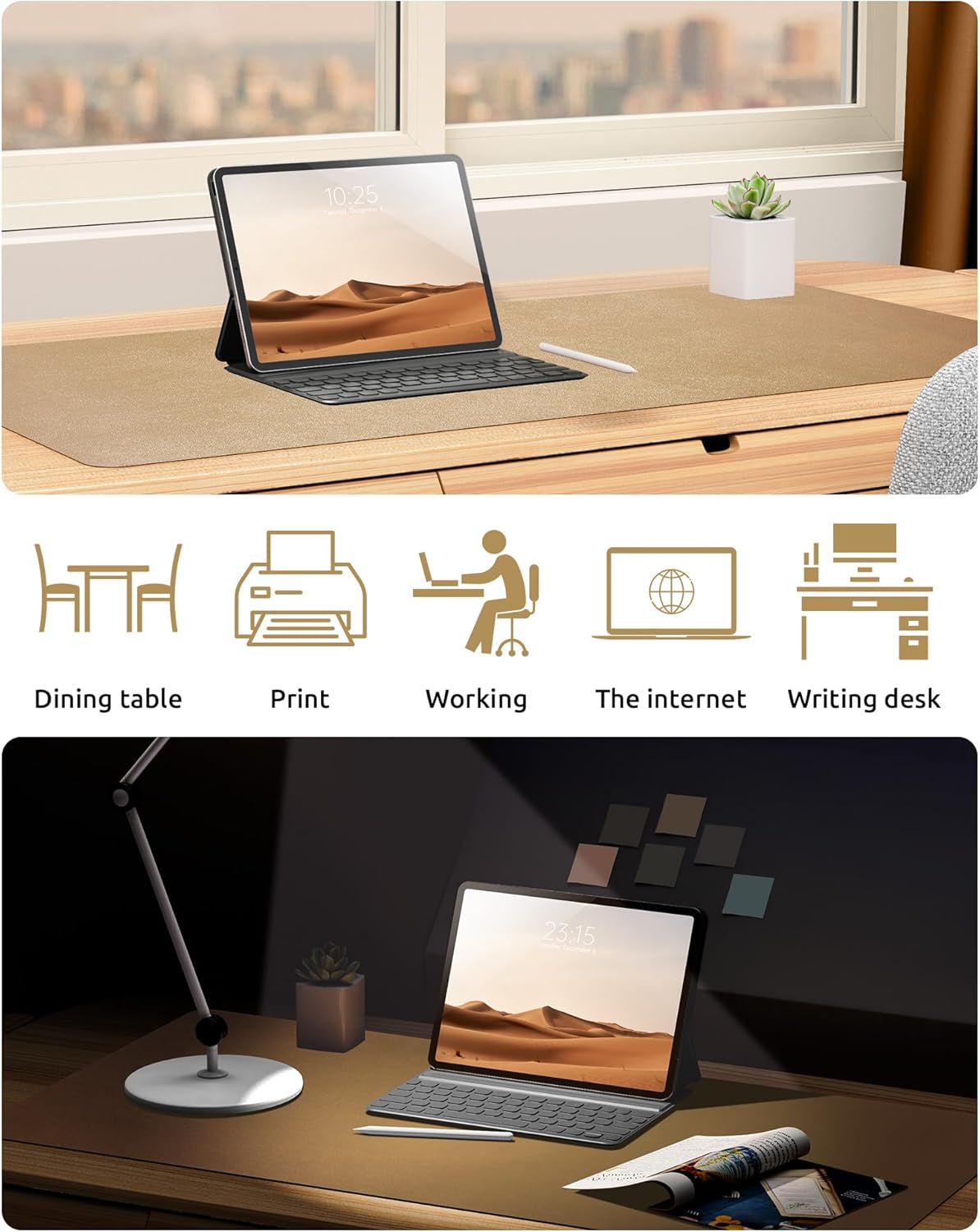 YSAGi Leather Desk Protector, Office Mat, Large Mouse Mat, Non-Slip PU Leather Blotter, Laptop Desk, Waterproof Writing Pad for Office and Home (Bronze, 35.4" x 17")