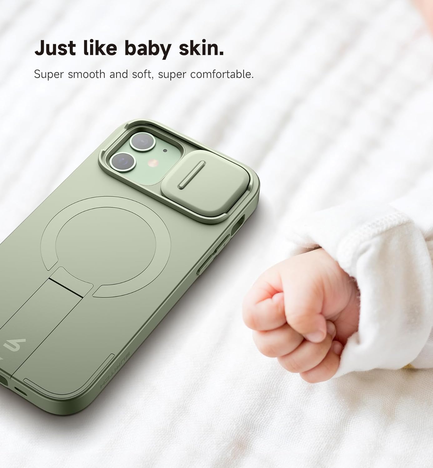 SURITCH for iPhone 12/12 Pro Case with Magnetic Camera Slide Cover and Adjustable Kickstand, Compatible with MagSafe, Shockproof Bumper Case Slim Protective Cover for iPhone 12/12 Pro 6.1 Inch, Green