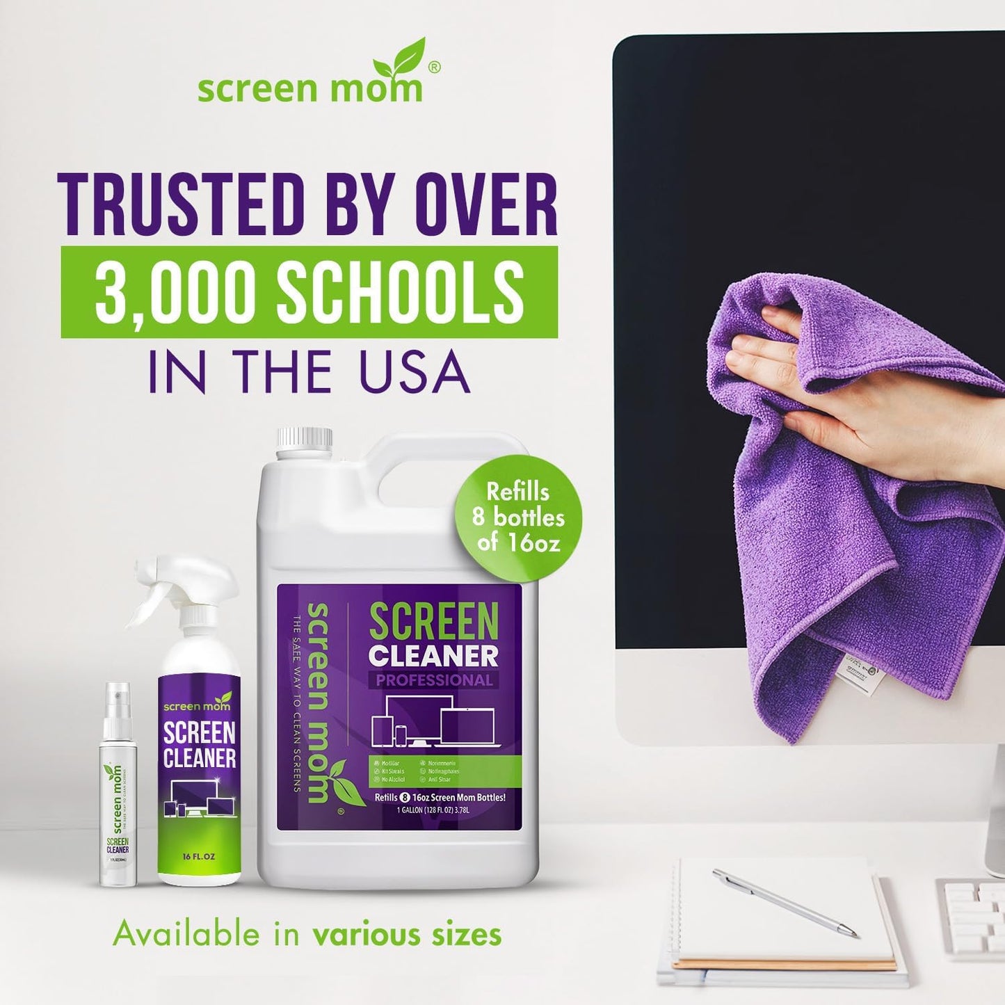 Screen Cleaner Spray and Microfiber Cloths 3-Pack (3x1oz) by Screen Mom-Screen Cleaner Spray and Wipe for TV, Computer, Phone, iPad, Car Screen Cleaning Kit Electronic Cleaner Spray