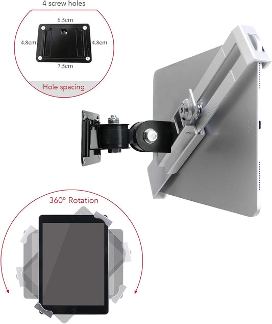 Tablet Wall Mount Holder with Anti Theft Lock,Rotate Design,Multi Angle,Bracket for Most 8 to 10.4 Inch,and for iPad 7.9" 8.3" 9.7" 10.2" 10.5" 10.9"& 11",Galaxy tab,& More,(Silver)