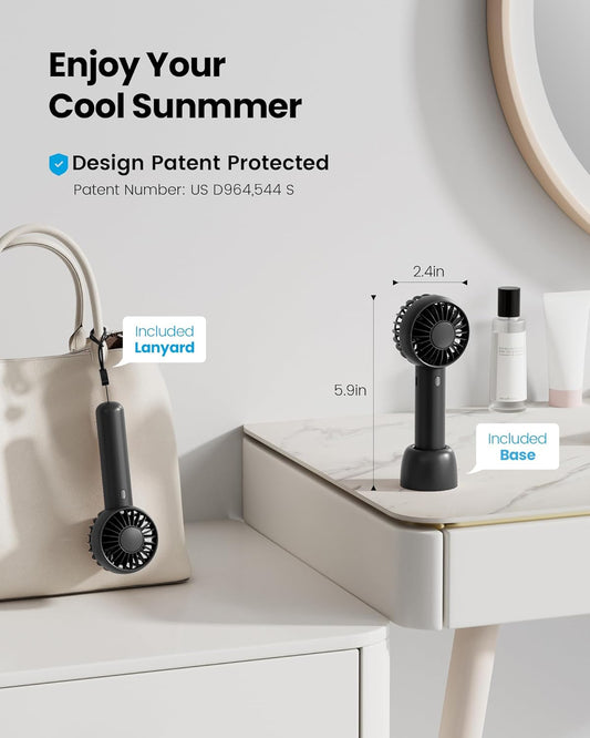 Gaiatop Mini Portable Fan, Small and Powerful, Cute Design 3 Speed Personal Handheld fan and Desktop with Base, Lightweight USB Rechargeable for Travel Lash Makeup Girl Women Summer Gift Black