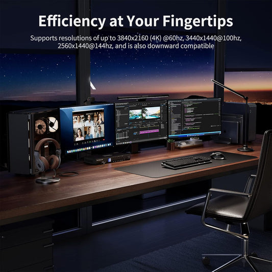 TESmart USB 3.0 HDMI KVM Switch 3 Monitors 4 Computers 4K@60Hz, Headset, Audio&Microphone, EDID emulators, Hotkey Switch, Wired Network, Rack-Ears, 4 Port Triple Monitor KVM Switch with All Cables