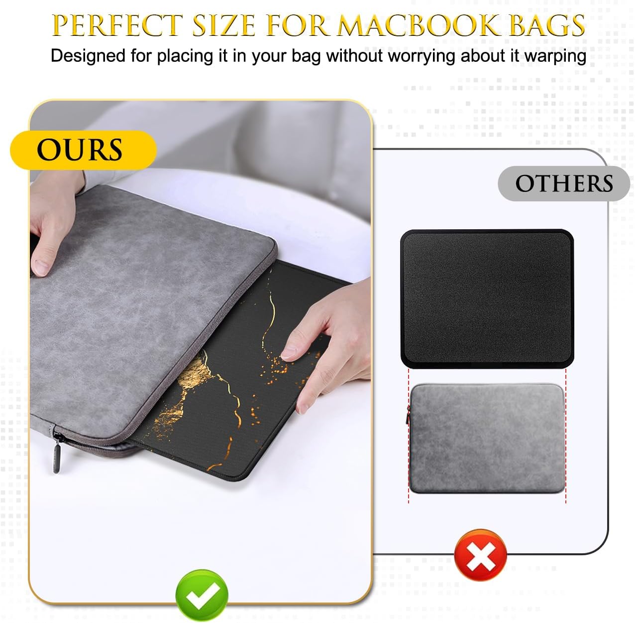 JIKIOU 3 Pack Mouse Pad with Stitched Edge, Comfortable Mouse Pads with Non-Slip Rubber Base, Washable Mousepads Bulk with Lycra Cloth, Mouse Pads for Computers Laptop Mouse 10.2x8.3in Yellow Gilding