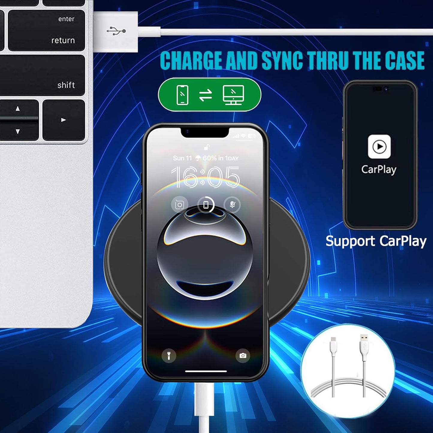 Battery Case for iPhone 16e, Upgraded 10800mAh Rechargeable Portable Extended Battery Pack Supported Qi Wireless Charging Case Compatible with iPhone 16e(6.1 inch) Charger Cover(Black)