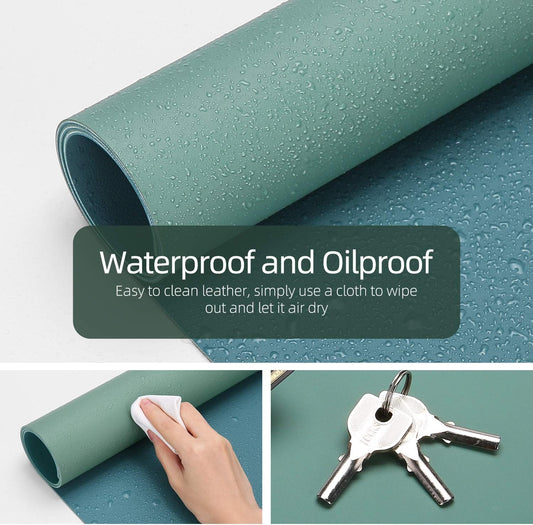 YSAGi Desk Mat, Mouse Pad,Waterproof Desk Pad,Large Mouse pad for Desk, Leather Desk Pad Large for Keyboard and Mouse,Dual-Sided Mouse Mat for Office (23.6" x 13.7", Pistachio Green + Green Blue)