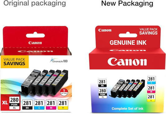Canon PGI-280XL/CLI-281 5 Color Pack Compatible to TR8520, TR7520, TS9120 Series,TS8120 Series, TS6120 Series
