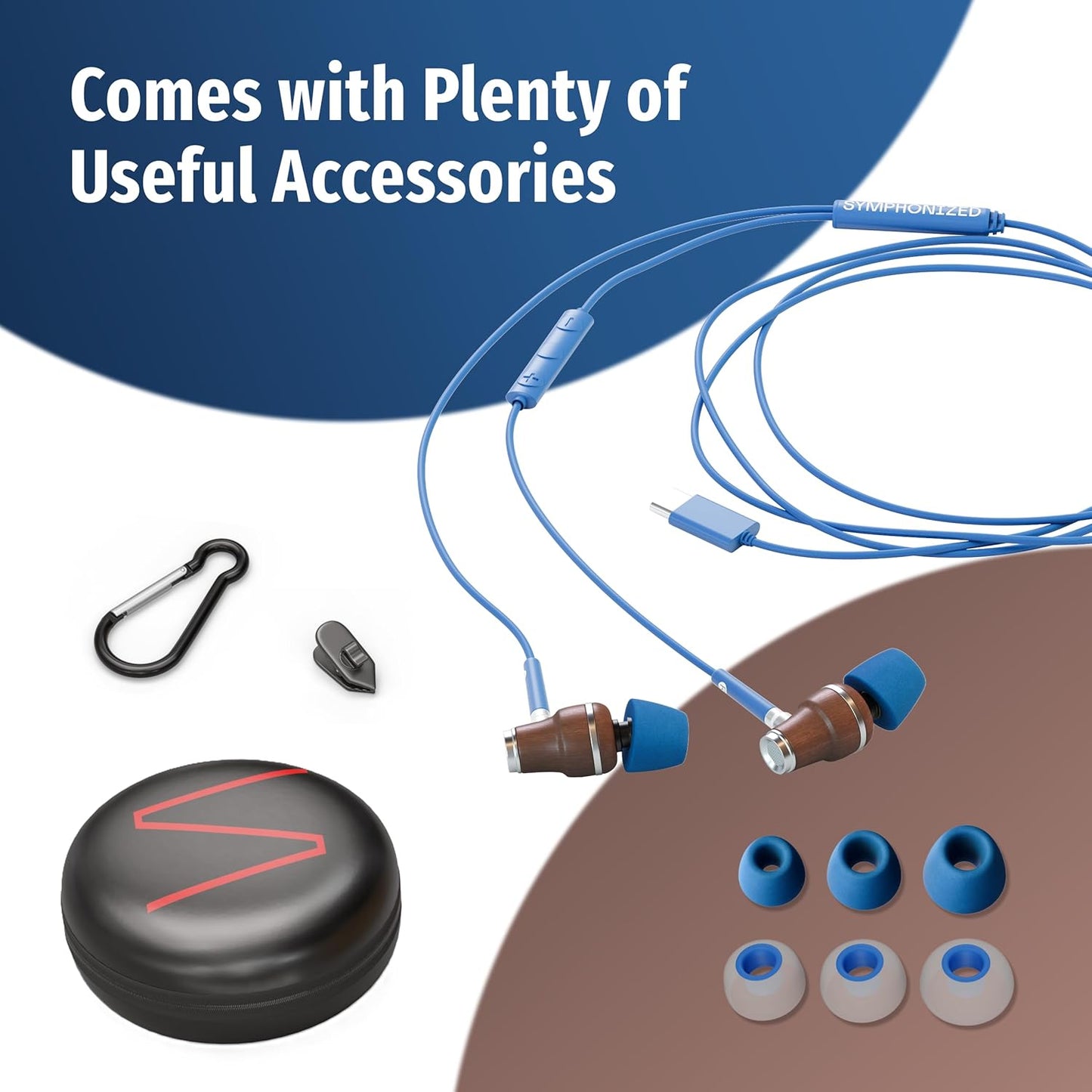 Symphonized Premium Wooden iPhone Earphones Wired (USB C) Deep Bass Sound, 3D Sound, Microphone Volume Control, 90% Noise Cancelling for Type C Devices. Earphones for iPhone 15 to 16 & Android