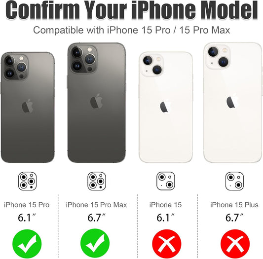 AGVEE 3+3 Camera Lens Protector for iPhone 15 Pro 6.1" / 15 Pro Max 6.7", Brushed Metal Ring 9H Tempered HD Glass Camera Protector Cover Film, Black