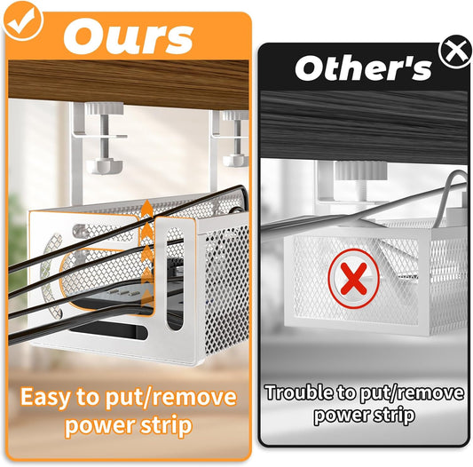 Under Desk Cable Management Tray, 15.7'' No Drill Steel Desk Cable Organizers, Wire Management Tray Cable Management Rack (2 Packs-White)