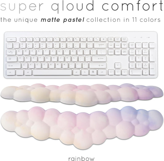 Qloud Cloud Wrist Rest Keyboard Wrist Rest for Computer Keyboard Pad, Cloud Keyboard Wrist Rest, Wrist Pad for Keyboard, Memory Foam, Non Slip Base, Comes with Mouse Pad - Rainbow