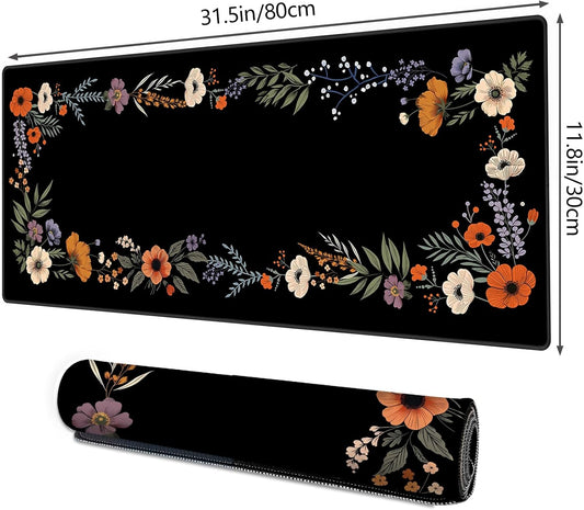 Galdas Gaming Mouse Pad XXL XL Large Long Extended Big Mousepad Non-Slip Rubber Keyboard Desk Pad with Stitched Edges for Laptop Home Office (31.5x11.8x0.08 Inch)-Floral Flower