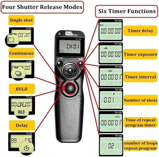 Pixel Wireless Shutter Release Timer Remote Control TW283-90 Compatible with Fujifilm GFX50S X-Pro2 X-H1 X-T2 X-T1 X-T10 X-T20 X-T100 X-E2S X-E2 X-M1 X-A3 X-A2 X-A1 X-A10 X100F X100T X70 X30 XQ2 XQ1