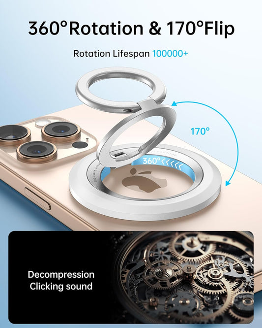 SYNCWIRE Phone Ring Holder Grip for MagSafe, 360° Rotation Magnetic Cell Phone Grip Stand Two-Sided Magnetic Compatible with iPhone 16 15 14 13 12 Pro Max fits MagSafe Accessories - White