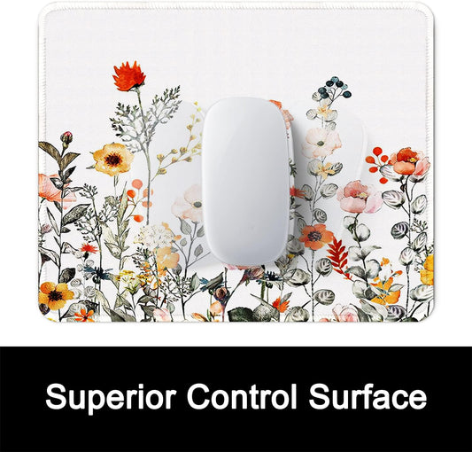 ITNRSIIET Mouse Pad with Stitched Edge Premium Textured Smooth Precise Operation Waterproof Washable Non-Slip Rubber Base Desktop Protection Mat, 10.2×8.3×0.12 inches, Wildflowers