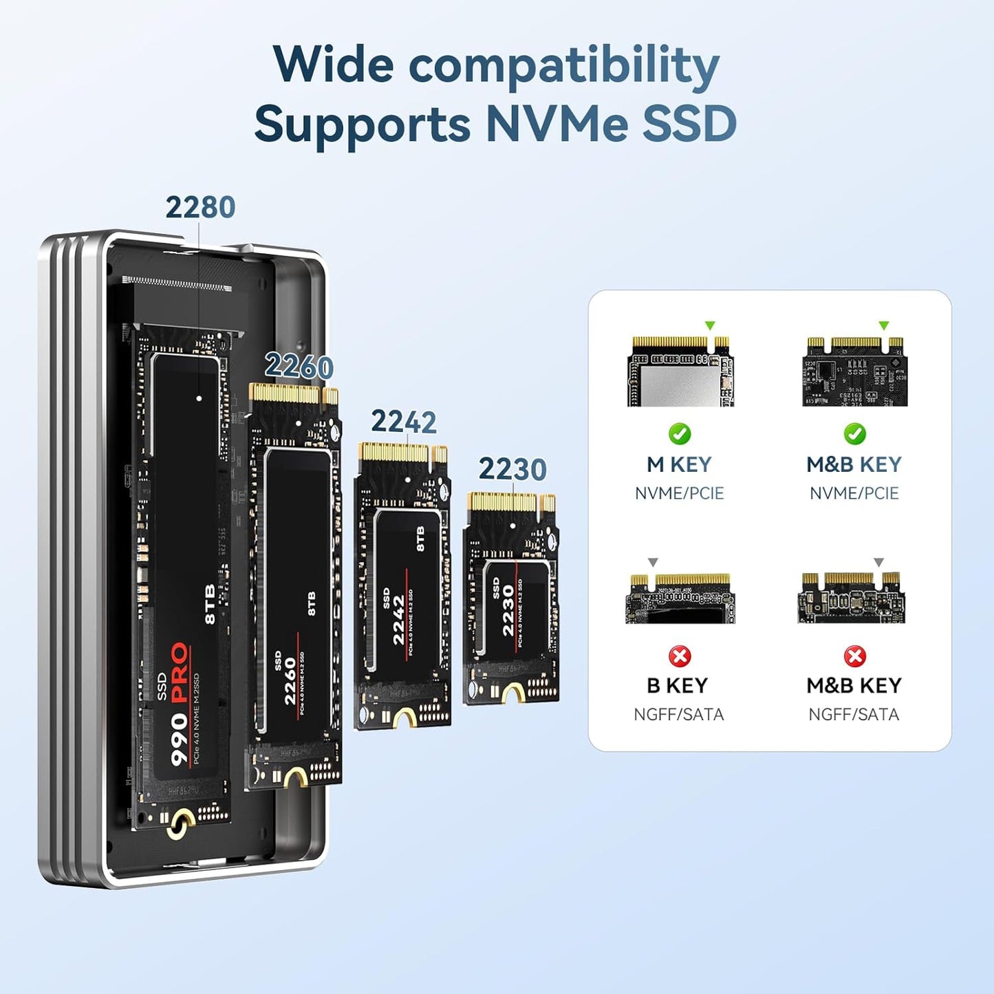 ANYOYO 40Gbps M.2 NVMe SSD Enclosure with Aluminum Alloy for M1 M2 Pro/Max, NVMe Enclosure Compatible for Thunderbolt 3/4/5/USB4/3.2/3.1 Support M/B+M Key Size 2230/2242/2260/2280 up to 2700 MB/s