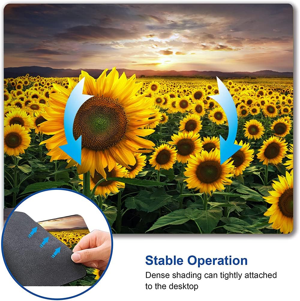 Sunflower Mouse Pad, Floral Square Mouse Pads Gift for Her, Mouse Mat Square Waterproof Mousepad Non-Slip Rubber MousePads for Office Laptop, 9.5"x7.9"x0.12" Inch