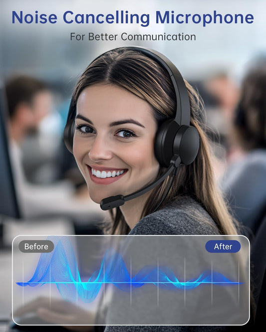 USB Headset with Microphone for PC, Wired Headphones with Mic USB Headsets with Noise Cancelling Microphone, Computer Headset with Microphone for Home Office Online Class Teams Skype(Black)