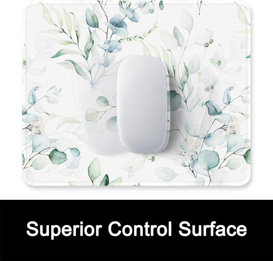 ITNRSIIET Mouse Pad with Stitched Edge Premium Textured Smooth Precise Operation Waterproof Washable Non-Slip Rubber Base Desktop Protection Mat, 10.2×8.3×0.12 inches, Leaves and Branches