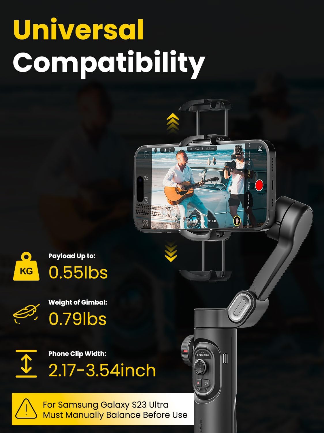 Smartphone Gimbal Stabilizer for iPhone 15 Pro Max Android Phone with Extension Rod 3-Axis Phone Gimbal Stabilizer with Follow Focus for Vlogging TikTok YouTube(Smart XE Combo1)