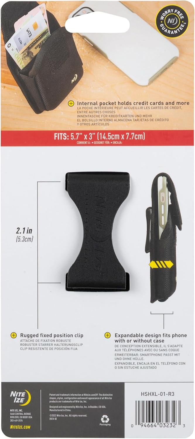 Nite Ize Clip Case Hardshell Universal Rugged Holster - Protective Phone Holder with Belt Clip - Holster for Men's & Women's Belts - Utility Belt Phone Pouch - X-Large, Black