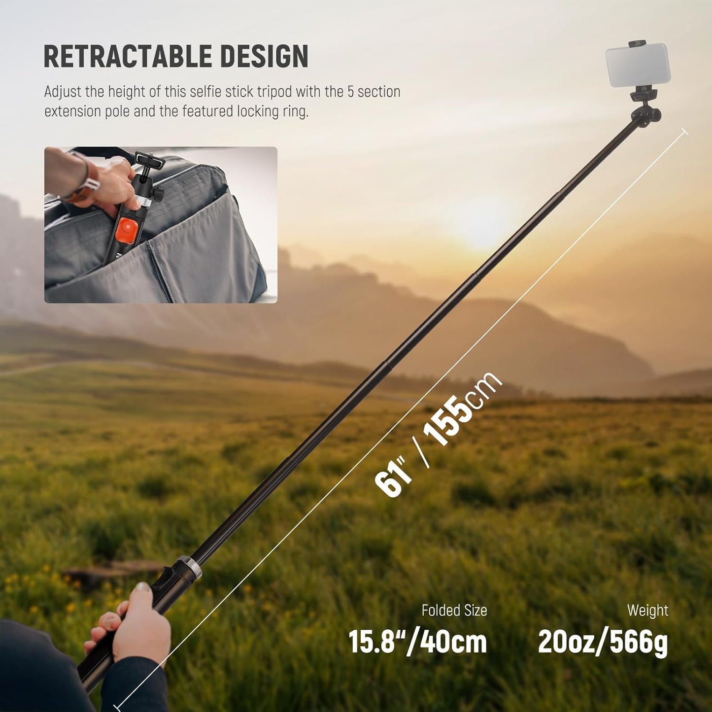 NEEWER Phone Tripod for Camera with Cell Phone Holder & Remote, 62.9" All Metal Selfie Stick Travel Vlog Video Recording Portable Stand Compatible with iPhone Canon Sony Nikon, Cleaning Cloth, TS05