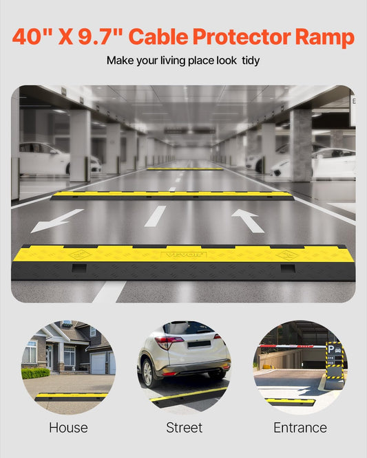 Happybuy 3 Pack of 2 Channel 11000lbs per Axle Capacity Protective Wire Cord Ramp Driveway Rubber Traffic Speed Bumps Cable Protector