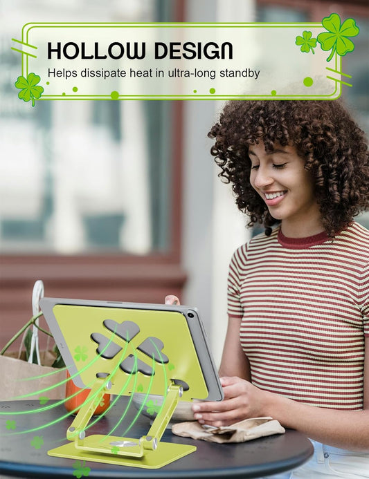 Tablet Stand for iPad,360° Rotating Desktop Holder - Aluminum Adjustable & Foldable Desk Holder for iPad Pro 12.9/11,Air 10.9,Samsung Tab S9,Portable Home/Office,Gift for Adults,Teens (Green)