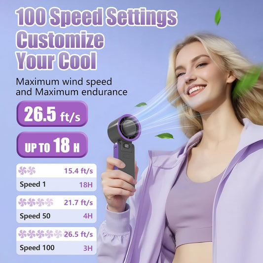 Portable Handheld Fan Rechargeable 100 Speeds Turbo Ice Cooling Fan Personal Mini Fan Small Foldable 3-IN-1 Neck/Desk/Hand Fan, Travel Essentials Gifts for Women Men/Grey