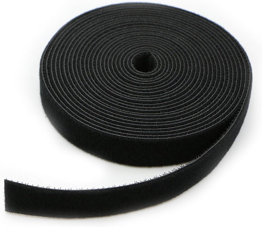 Reusable Fastening Tape Cable Ties 3/4 Inch Double Side Hook Roll (5 Yard, Black)