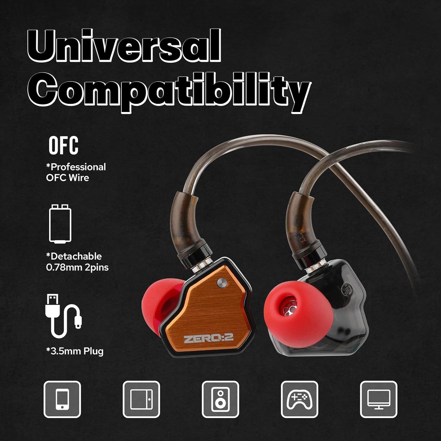 Linsoul 7Hz x Crinacle Zero:2 in Ear Monitor, Updated 10mm Dynamic Driver IEM, Wired Earbuds Earphones, Gaming Earbuds, with OFC IEM Cable for Musician (Orange)