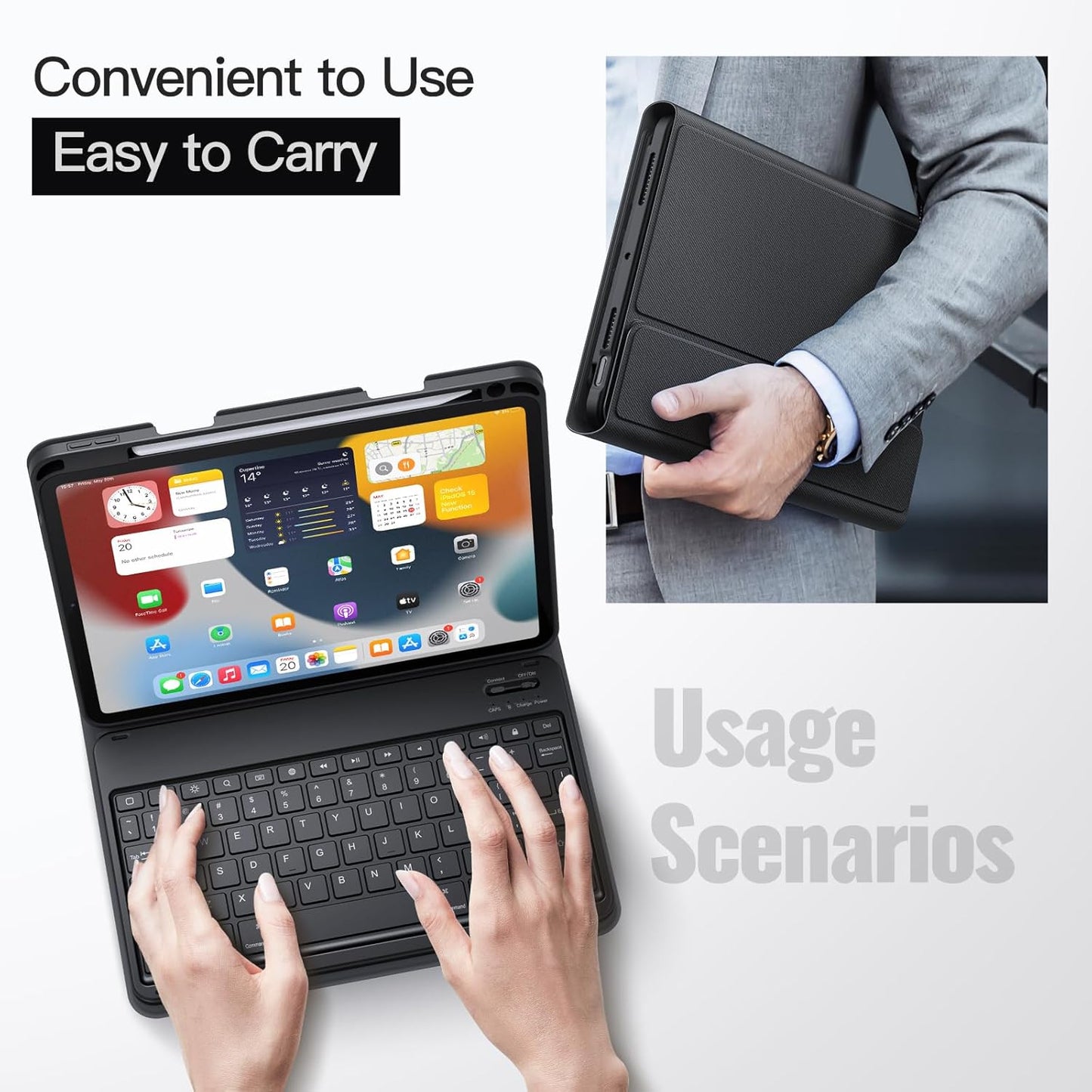 JETech Keyboard Case for iPad Air 11-Inch M3/M2 (2025/2024), iPad Air 5th/4th (10.9-Inch 2022/2020) with Pencil Holder, Magnetic Detachable Bluetooth Keyboard, TPU Back Stand Cover (Black)