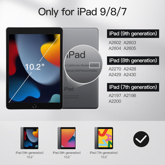 JETech Keyboard Case for iPad 10.2-Inch (2021/2020/2019 Model, 9th/8th/7th Generation) with Pencil Holder, Magnetic Detachable Bluetooth Wireless Keyboard, Soft TPU Back Stand Cover (Black)