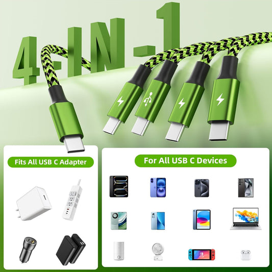 USB C Splitter Multi Charging Cable for Multiple Devices, Fast Charging 4 in 1 Charging Cord, 2Pack 5 FT USB C Phone Charger Cable with 4 Type-C Ports for iPhone 16 15 Pro Samsung S24 S23
