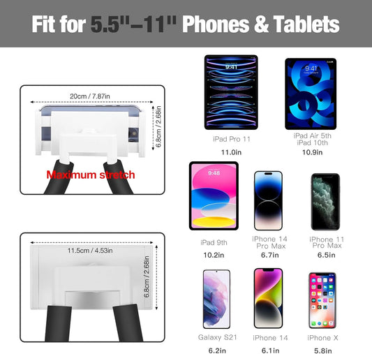 MoKo Neck Phone Holder, Lazy Gooseneck Phone Pillow Holder Bracket, 360° Rotate Phone Tablet Stand for 4"-11" Device, fits iPhone 16/Pro/Pro Max/Plus, iPhone 15/Pro/Pro Max/Plus, iPhone 14/Pro/Pro Max