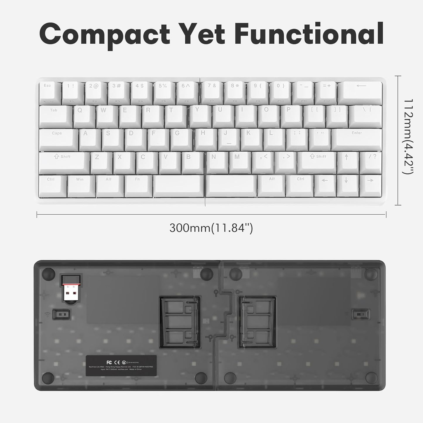 Wireless Ergonomic Split Mechanical Keyboard - Tactile, Hot-Swappable, Compact 60% Layout, Programmable for Mac & Windows, PBT Keycaps(Standard Version)