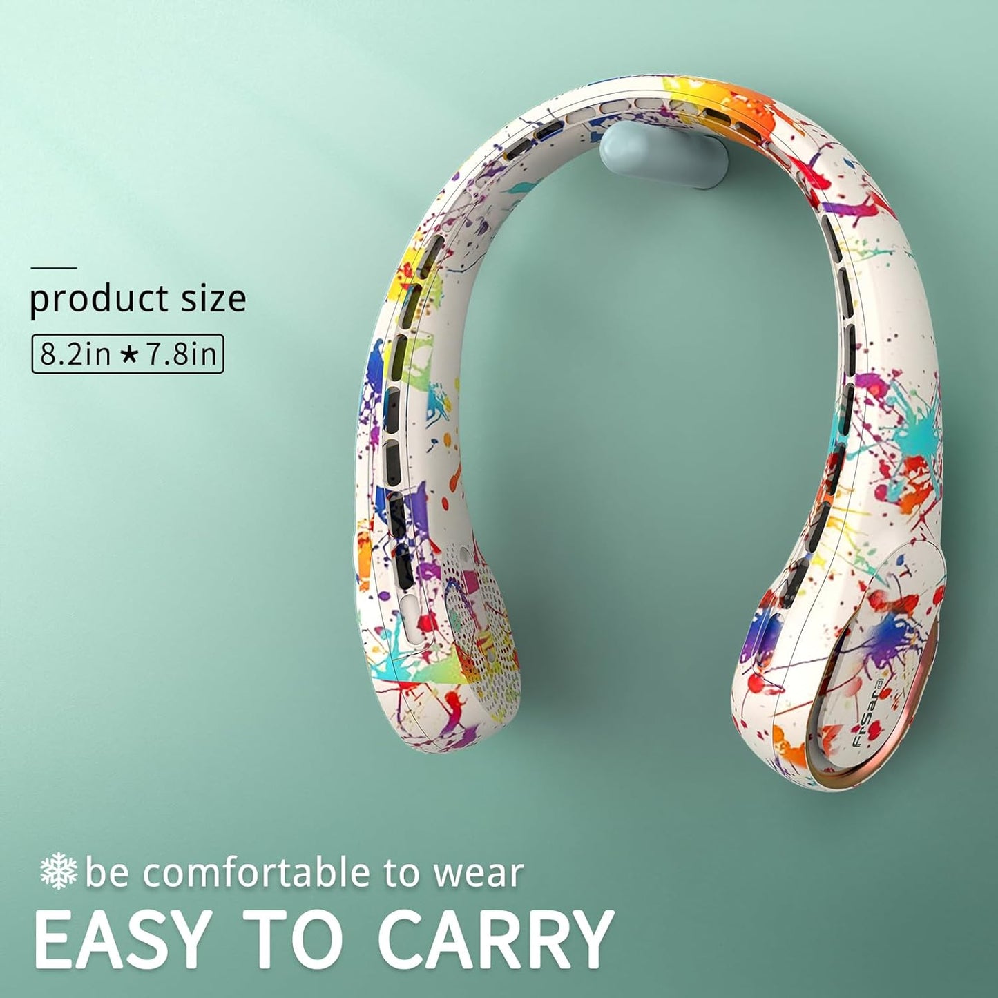 FrSara Neck Fan, Portable Personal Fan Strong Wind, 5200mAh, Air Volume,360° Cooling, No Hair Twisting, Air Volume On 2 Sides, Non-Slip, Quick Charge, Long Use Time, Gift for Women, Men, Birthday