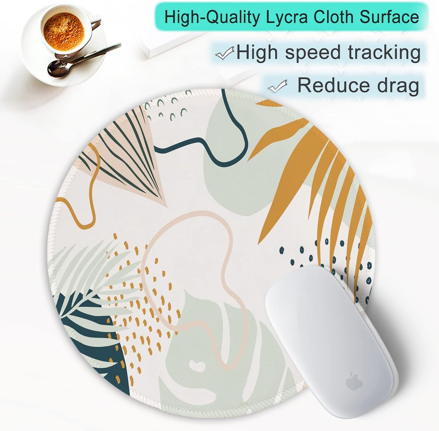 ITNRSIIET Round Mouse Pad with Stitched Edge Premium-Textured Waterproof Non-Slip Rubber Base Desktop Protection Mat Diameter 8.7 inches, Tropical Plants