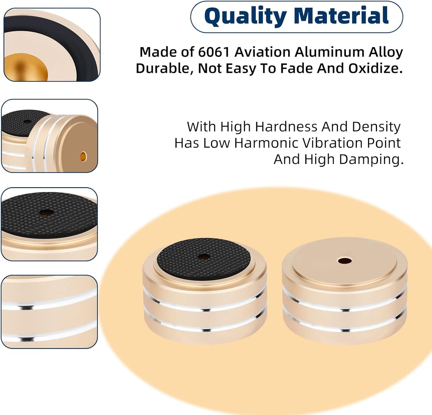 Monosaudio 4Pcs Audio Isolation Feet Turntable Feet 40x20mm Turntable Isolation Pad Replacement with Non-Slip Rubber Ring/3M Adhesives/M4 Screw for Speakers,Subwoofers,Amplifier,Turntable(Rose Gold)