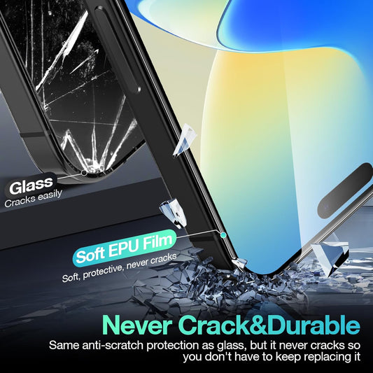 3 Pack Flexible Film Screen Protector for iPhone 16 Pro Max, Non-breakable Soft TPU Hydrogel Film for iPhone 16 Pro Max Screen Protector Film (NOT Glass)