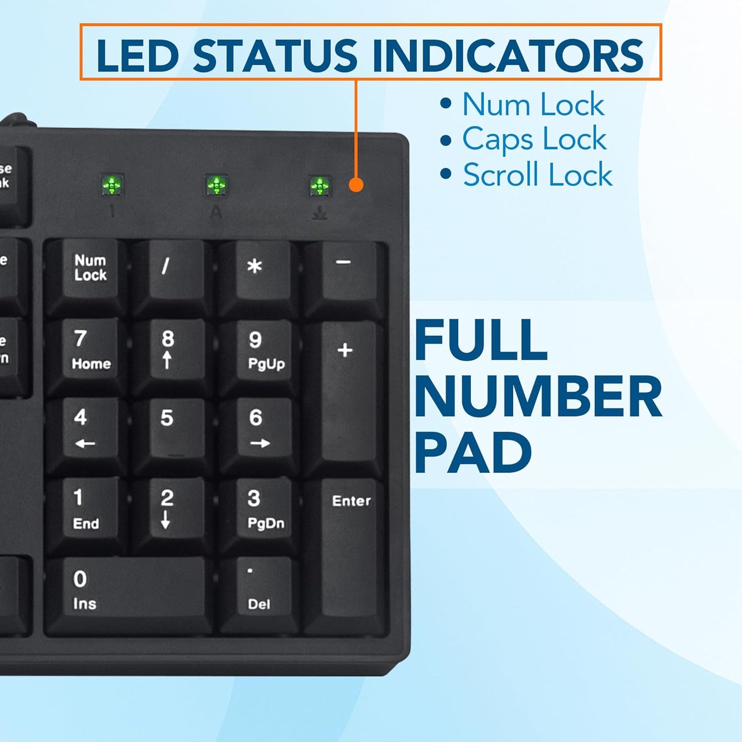 Manhattan Wired Computer Keyboard – Basic Black Keyboard - with 4.5ft USB-A Cable, 104-keys, Foldable Stands - Compatible for Windows, PC, Laptop - 3 Yr Mfg Warranty – 179324