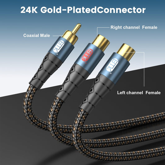 EMK RCA Splitter 1 Male to 2RCA Female Copper Shell Gold-Plated Y Adapter RCA Male to 2RCA Female Cable RCA Y Splitter Connectors Extension Cord 1ft/0.3m