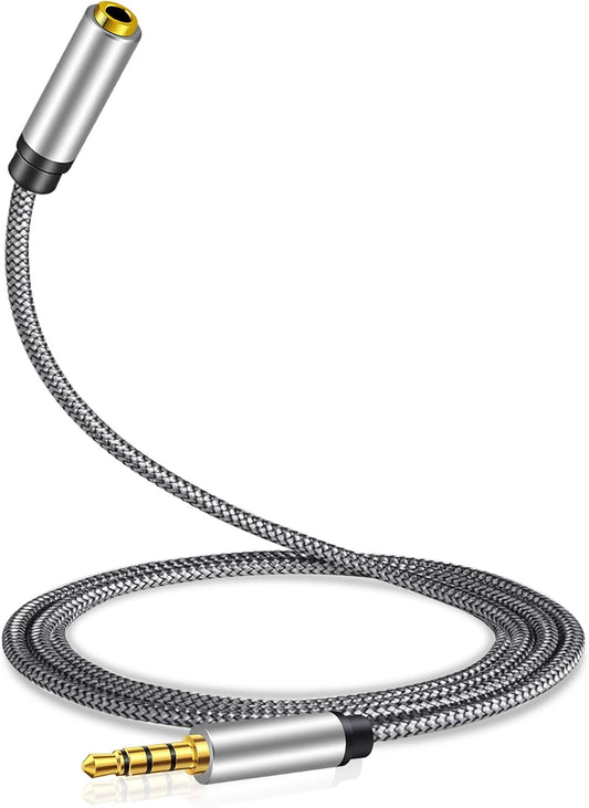 Male to Female Audio Cable 3Ft,Tan QY Male to Female for Phone Headphone Conversion Cord 3.5mm 4 Pole Audio Adapter for Tablet/PC/ PS4 and More (3Ft, Silver)